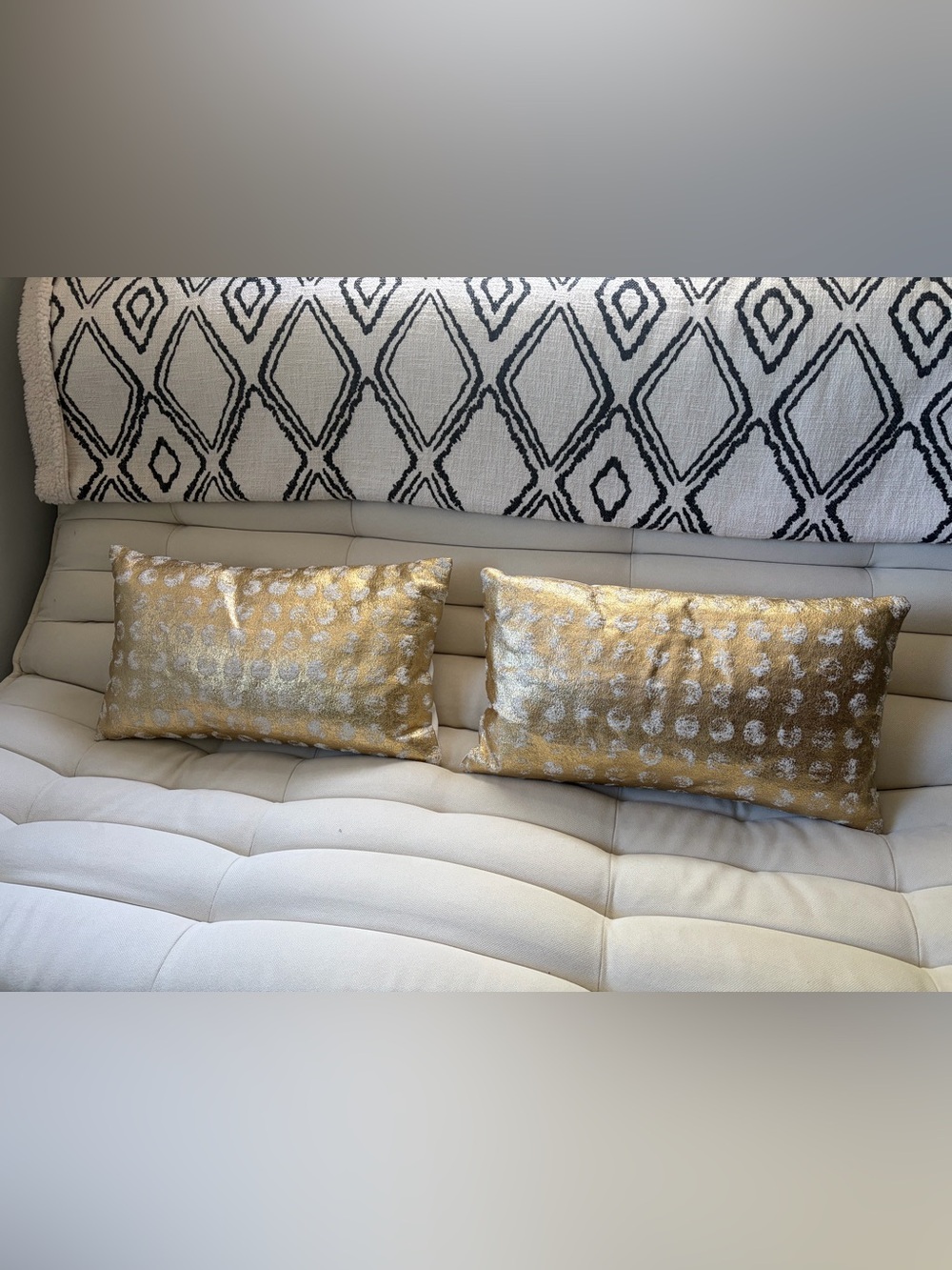West Elm Gold Metallic Dot Lumbar Pillow Pair With Inserts